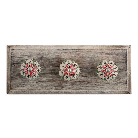 Red Leaf Flower Ceramic Wooden Hooks